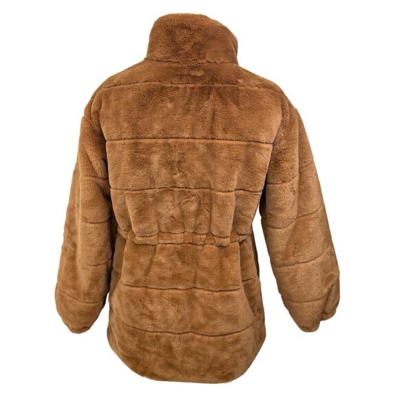 Elie Tahari Brown Faux Fur Shearling Long Sleeve Zip Drawstring Coat Jacket Sz M - Picture 2 of 5